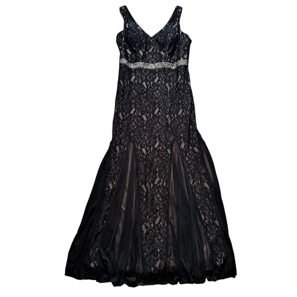 Alex Evenings Long Lace Elegant Romantic Goth Maxi Gown Size 14 Black